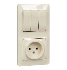 Блок: выключатель 3-клавишный и розетка Systeme Electric GLOSSA, скрытый монтаж, бежевый