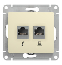 Розетка 2xRJ11+RJ45 Cat.5 Systeme Electric GLOSSA, бежевый