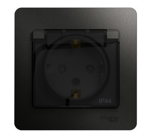 Розетка Systeme Electric GLOSSA, скрытый монтаж, с заземлением, с крышкой, со шторками, антрацит