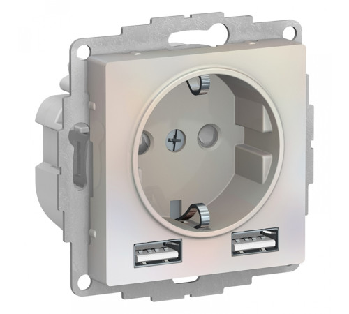 Розетка с USB Systeme Electric ATLASDESIGN, скрытый монтаж, с заземлением, жемчуг