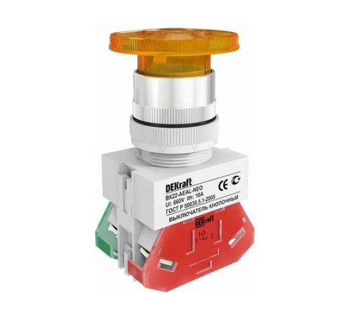 Выкл. кноп. грибок AELA 22 мм Цвет:ЖЕЛТЫЙ неон 220