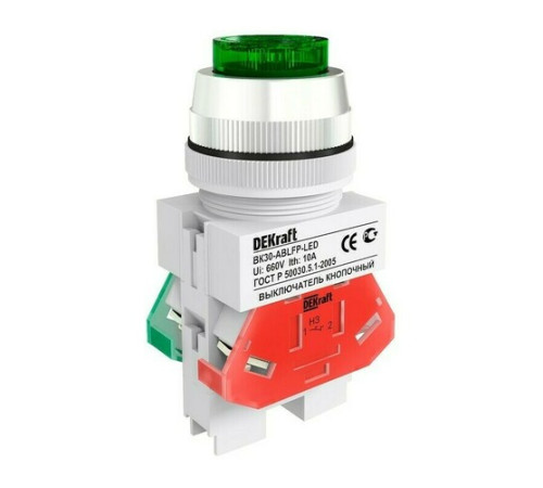 Выкл. кноп. ABLF 30 мм Цвет:ЗЕЛЕНЫЙ 220В ВK-30 DEKraft