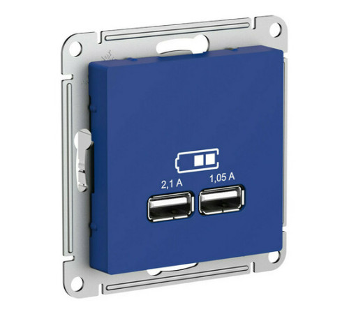 Розетка 2xUSB Systeme Electric ATLASDESIGN, скрытый монтаж, аквамарин, ATN001133