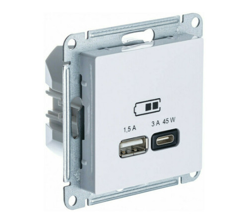 Розетка USB+USB type C Systeme Electric ATLASDESIGN, скрытый монтаж, белый, ATN000129