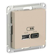 Розетка USB+USB type C Systeme Electric ATLASDESIGN, скрытый монтаж, песочный, ATN001239