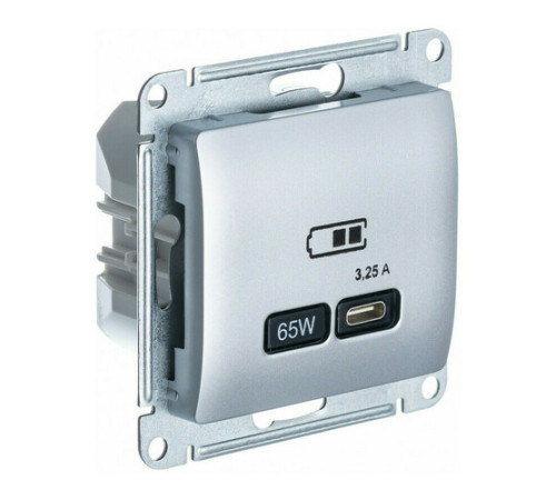 Розетка USB type C Systeme Electric GLOSSA, скрытый монтаж, алюминий, GSL000327