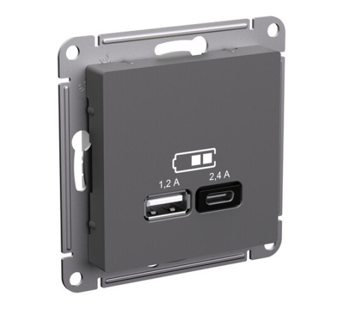 Розетка USB+USB type C Systeme Electric ATLASDESIGN, скрытый монтаж, базальт, ATN001439