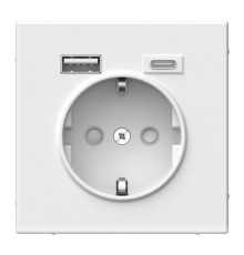 Розетка с USB+USB type C Systeme Electric ARTGALLERY, скрытый монтаж, с заземлением, со шторками, белый