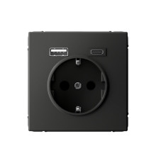 Розетка с USB+USB type C Systeme Electric ARTGALLERY, скрытый монтаж, с заземлением, со шторками, базальт, GAL001432