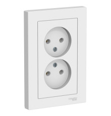 Розетка двухместная с рамкой Systeme Electric ATLASDESIGN, скрытый монтаж, без заземления, винтовые клеммы, белый