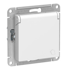 Розетка Systeme Electric ATLASDESIGN, скрытый монтаж, с заземлением, с крышкой, со шторками, винтовые клеммы, белый