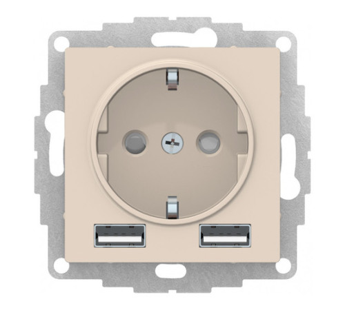 Розетка с USB Systeme Electric ATLASDESIGN, скрытый монтаж, с заземлением, бежевый