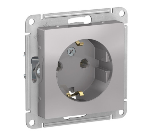 Розетка Systeme Electric ATLASDESIGN, скрытый монтаж, с заземлением, винтовые клеммы, алюминий