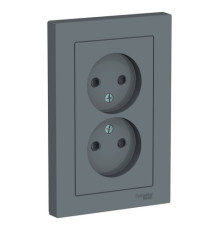 Розетка двухместная Systeme Electric ATLASDESIGN, скрытый монтаж, без заземления, со шторками, грифель
