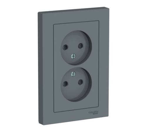 Розетка двухместная Systeme Electric ATLASDESIGN, скрытый монтаж, без заземления, со шторками, грифель