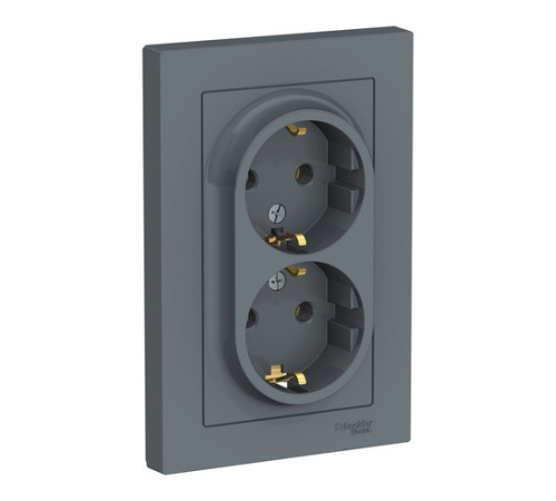 Розетка двухместная Systeme Electric ATLASDESIGN, скрытый монтаж, с заземлением, грифель