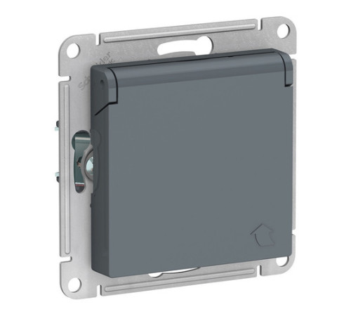 Розетка Systeme Electric ATLASDESIGN, скрытый монтаж, с заземлением, с крышкой, со шторками, винтовые клеммы, грифель