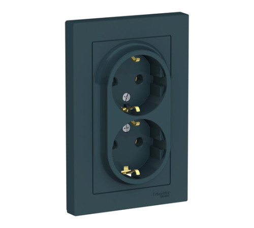 Розетка двухместная Systeme Electric ATLASDESIGN, скрытый монтаж, с заземлением, изумруд
