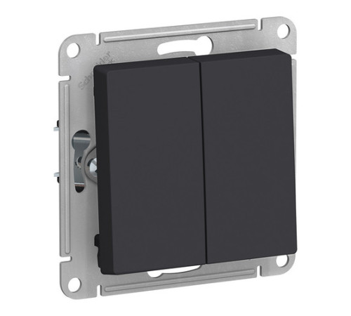 Выключатель 2-клавишный Systeme Electric ATLASDESIGN, скрытый монтаж, карбон