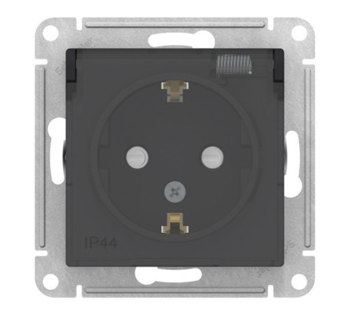 Розетка IP44 Systeme Electric ATLASDESIGN AQUA, скрытый монтаж, с заземлением, с крышкой, со шторками, карбон