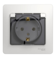 Розетка Systeme Electric GLOSSA, скрытый монтаж, с заземлением, с крышкой, со шторками, белый