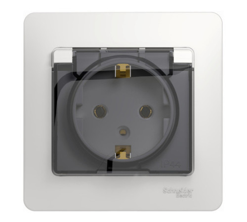 Розетка Systeme Electric GLOSSA, скрытый монтаж, с заземлением, с крышкой, со шторками, белый