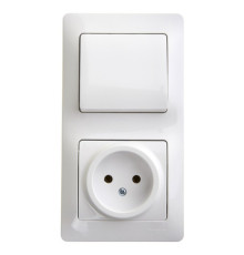 Блок: выключатель 1-клавишный и розетка Systeme Electric GLOSSA, скрытый монтаж, белый