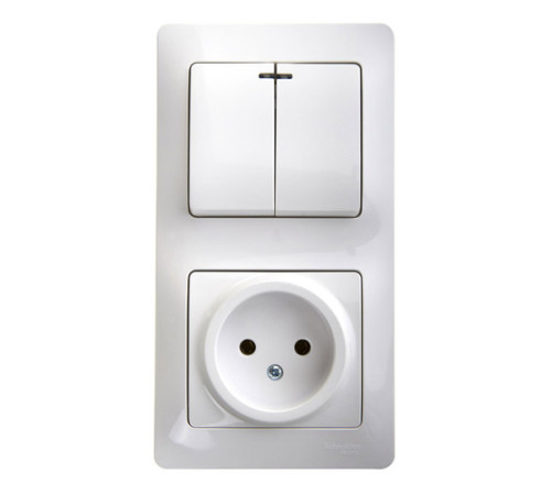 Блок: выключатель 2-клавишный и розетка Systeme Electric GLOSSA, скрытый монтаж, белый