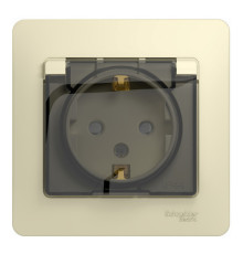 Розетка Systeme Electric GLOSSA, скрытый монтаж, с заземлением, с крышкой, со шторками, бежевый