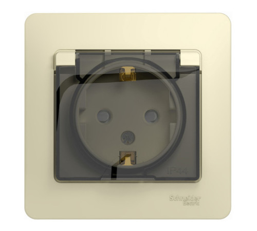 Розетка Systeme Electric GLOSSA, скрытый монтаж, с заземлением, с крышкой, со шторками, бежевый