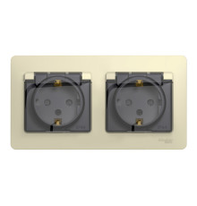 Розетка двухместная Systeme Electric GLOSSA, скрытый монтаж, с заземлением, с крышкой, со шторками, бежевый