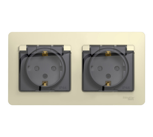 Розетка двухместная Systeme Electric GLOSSA, скрытый монтаж, с заземлением, с крышкой, со шторками, бежевый