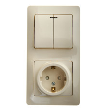 Блок: выключатель 2-клавишный и розетка Systeme Electric GLOSSA, скрытый монтаж, бежевый