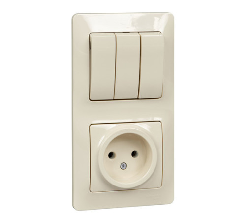 Блок: выключатель 3-клавишный и розетка Systeme Electric GLOSSA, скрытый монтаж, бежевый