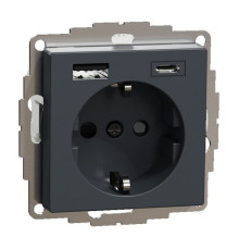 Розетка с 2xUSB Schneider Electric MERTEN SYSTEM M, скрытый монтаж, с заземлением, антрацит, MTN2367-0414