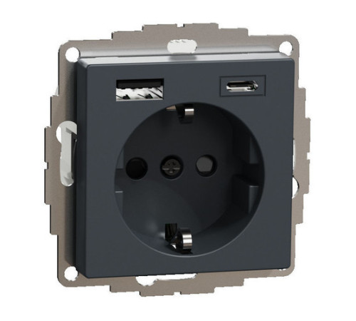 Розетка с 2xUSB Schneider Electric MERTEN SYSTEM M, скрытый монтаж, с заземлением, антрацит, MTN2367-0414