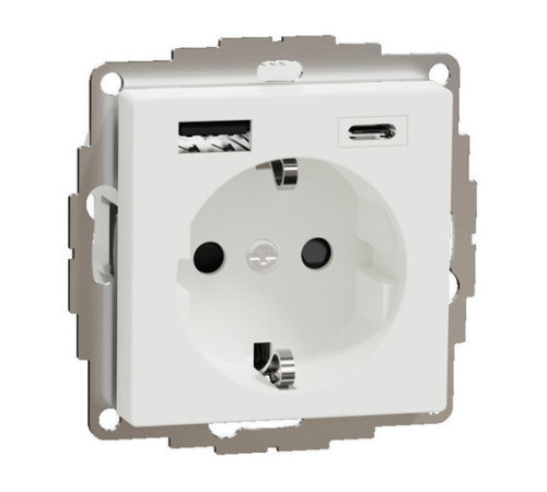 Розетка с 2xUSB Schneider Electric MERTEN SYSTEM M, скрытый монтаж, с заземлением, активный белый, MTN2367-0325