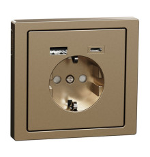 Розетка с 2xUSB тип А+С Schneider Electric MERTEN D-LIFE, скрытый монтаж, с заземлением, шампань