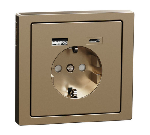 Розетка с 2xUSB тип А+С Schneider Electric MERTEN D-LIFE, скрытый монтаж, с заземлением, шампань