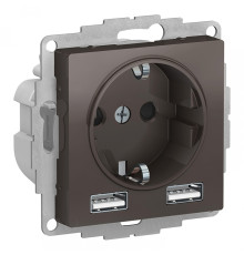 Розетка с USB Systeme Electric ATLASDESIGN, скрытый монтаж, с заземлением, мокко