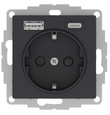 ATLASDESIGN РОЗЕТКА 16А c 2 USB A+С, 5В//2,4А//3,0А, 2х5В//1,5А, механизм, КАРБОН