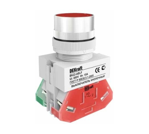 Выкл. кноп. ABLF ?22 мм Цвет:КРАСНЫЙ 220В ВK-22 DEKraft