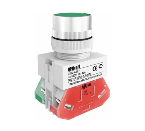 Выкл. кноп. ABLF ?22 мм Цвет:ЗЕЛЕНЫЙ 220В ВK-22 DEKraft