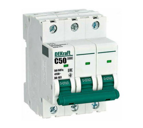 Автоматический выключатель DekRaft ВА-103 NEW, 3 полюса, 50А, С, 6 кА
