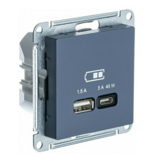 Розетка USB+USB type C Systeme Electric ATLASDESIGN, скрытый монтаж, грифель, ATN000729