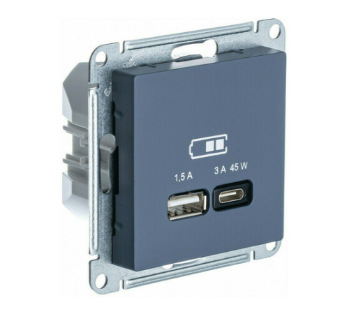 Розетка USB+USB type C Systeme Electric ATLASDESIGN, скрытый монтаж, грифель, ATN000729