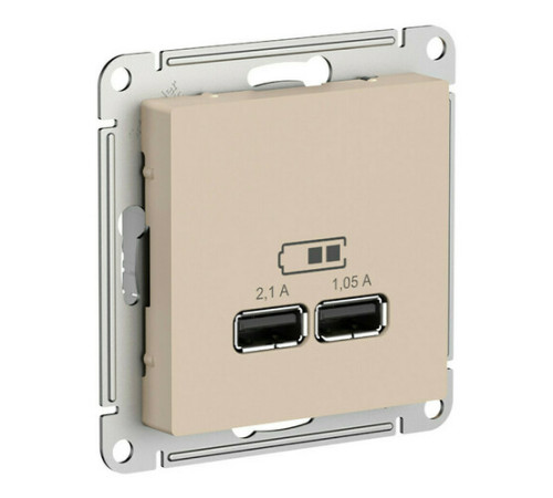 Розетка 2xUSB Systeme Electric ATLASDESIGN, скрытый монтаж, песочный, ATN001233