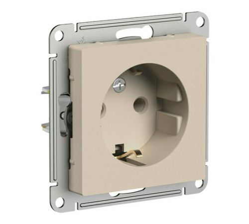 Розетка Systeme Electric ATLASDESIGN, скрытый монтаж, с заземлением, песочный, ATN001243