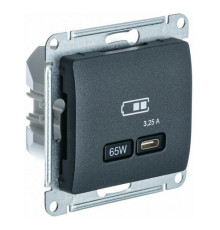 Розетка USB type C Systeme Electric GLOSSA, скрытый монтаж, антрацит, GSL000727