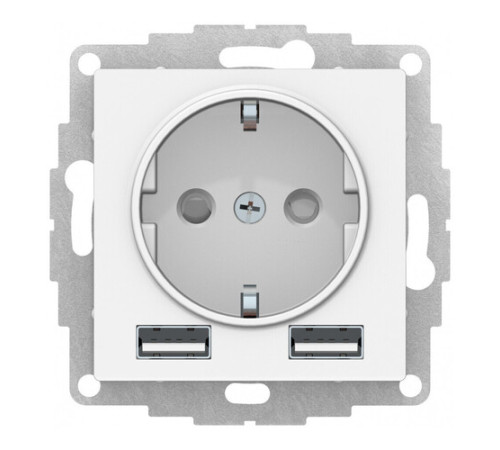 Розетка с 2xUSB Systeme Electric ATLASDESIGN, скрытый монтаж, с заземлением, со шторками, лотос, ATN001330